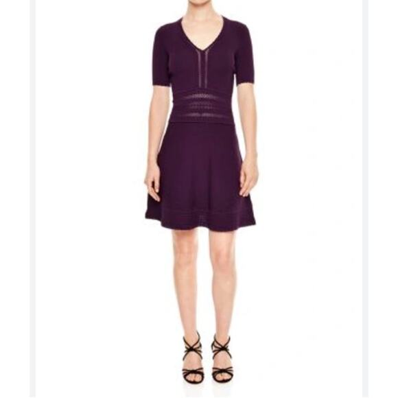 Sandro Purple Betsy V-Neck Stretch Open Knit Fit & Flare Mini Dress Medium - Picture 1 of 13
